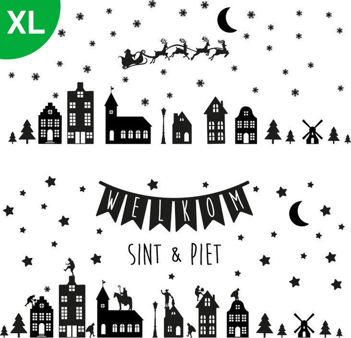 Raamsticker Kerst & Sinterklaas XL Herbruikbaar | 160 x 75 cm Zwart | Kerst Raamstickers | Raamdecoratie Kerst |